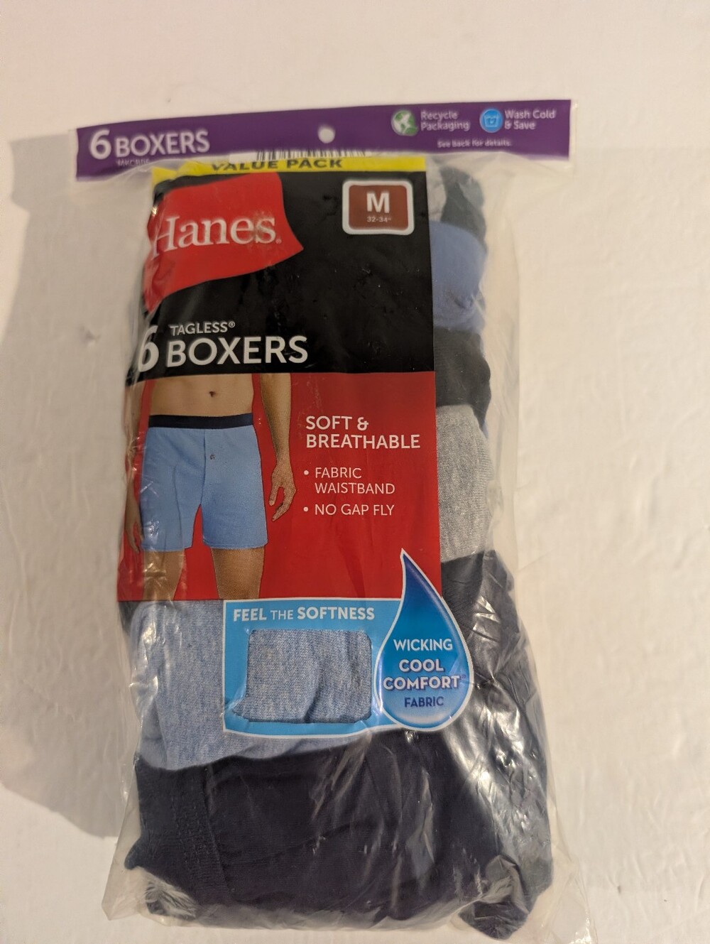 Hanes 6 Tagless Boxers Medium New Sealed